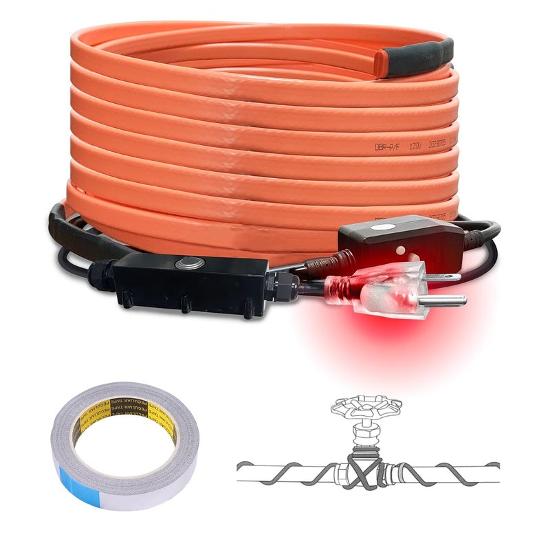 Cupohus Self-Regulating Heat Tape for Water Pipes 30FT, Waterproof Thermostat for Outdoor, Freeze Protection Heat Trace Cable for Metal, Plastic Home Pipes, Roof and RV, 110-120V - Image 1